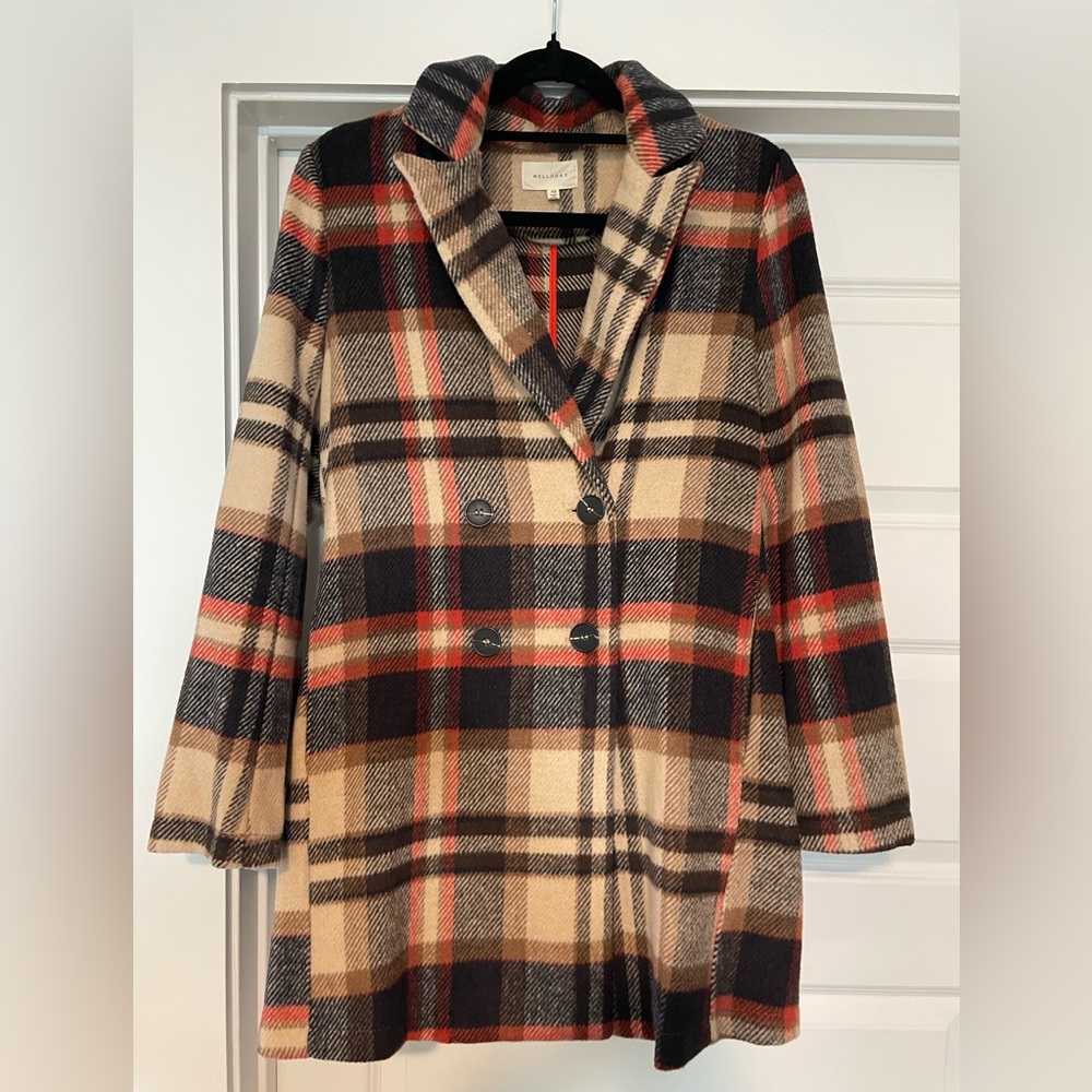 Melloday Fall Flannel Pea Coat XS